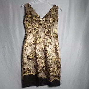 Tahari Women's Dress Gold/Brown Metallic Floral Sleeveless Sheath Knee Length 12